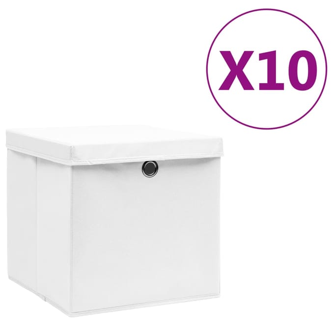 vidaXL - Opbergboxen - met - deksel - 10 - st - 28x28x28 - cm - wit