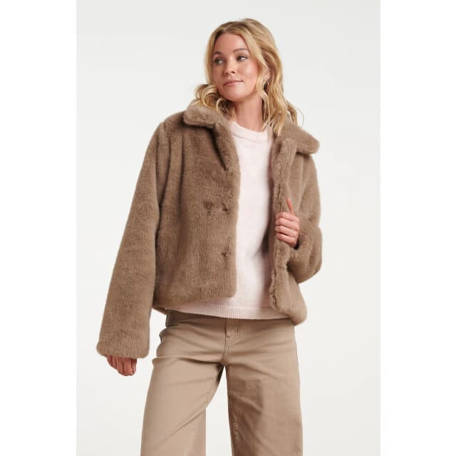 Smashed Lemon Korte faux fur jas met kraag |