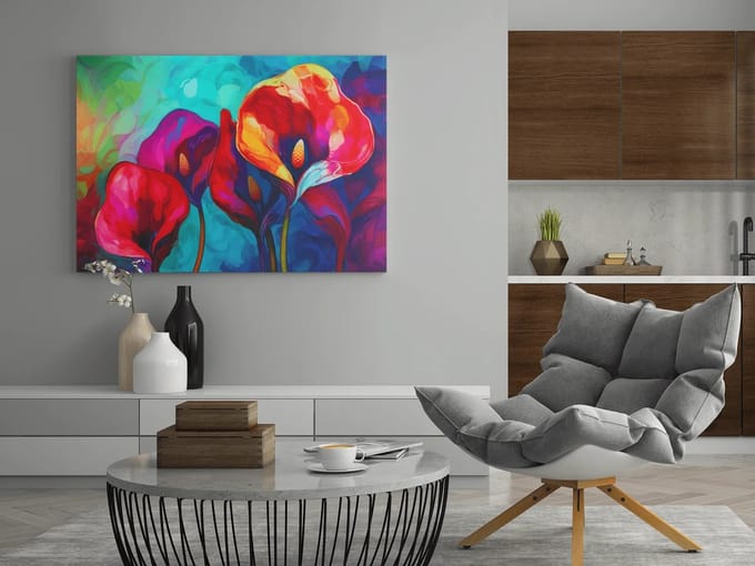 Canvas Schilderij - Aquarel Bloemen - Kunst - 90x60x2 cm