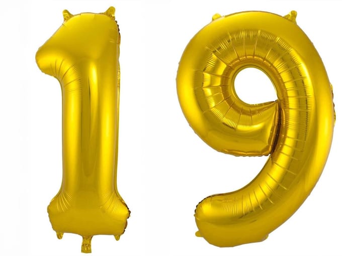 Folieballon 19 jaar - Goud - 86 cm