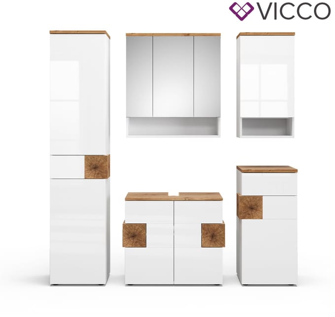 Vicco Badkamermeubelset Eden, Wit Hoogglans, 5-delig