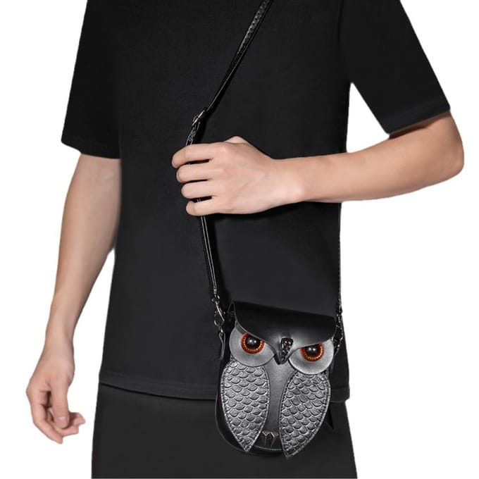 Retro PU Dames Schoudertas Steampunk Uil Schuif Kleine Tas Creatieve Muntportemonnee gray