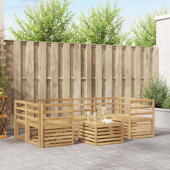 vidaXL - Buiten - bank - set - 7 - st - Wit - Massief - Acacia - Hout