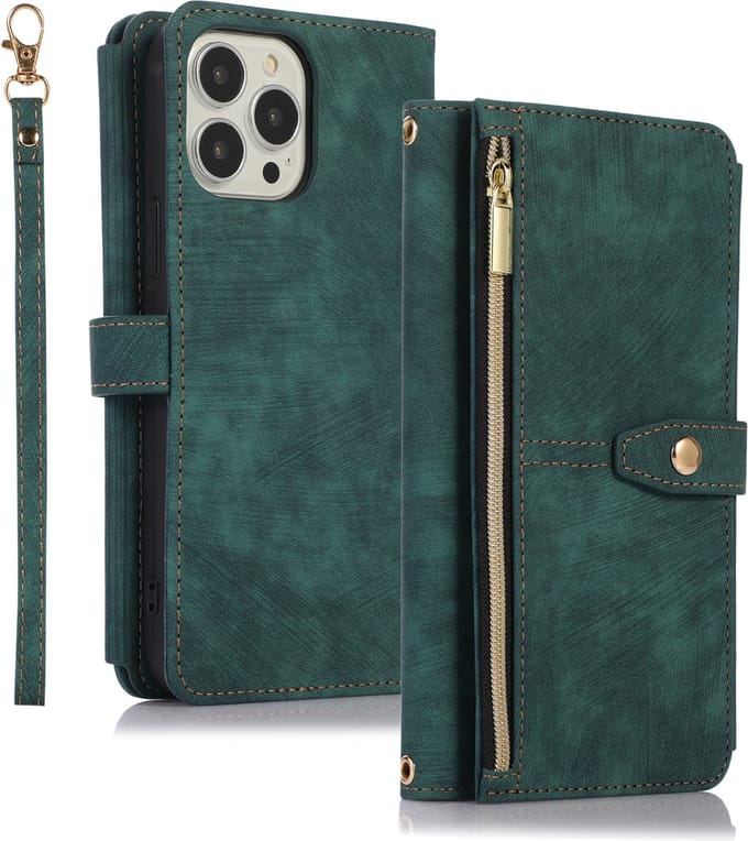 Apple iPhone 14 Pro Telefoonhoesje | PU Leren Bookcase | Pasjeshouder | Tas | Groen