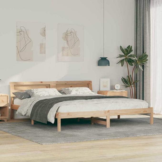 vidaXL - Bedframe - met - hoofdeinde - Bruin - 180 - x - 200 - cm - Massief - grenenhout