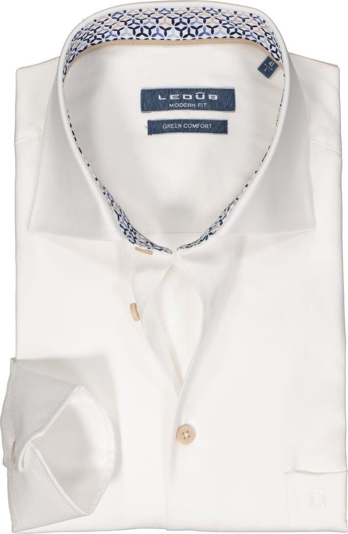 Ledub modern fit overhemd - twill - wit - Strijkvriendelijk - Boordmaat: 46