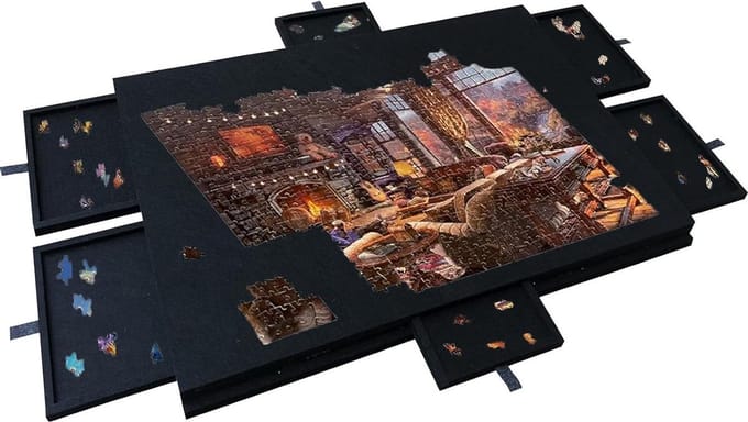 Opvouwbare Puzzeltafel - Puzzelplank Vilt - Puzzel Spel - 6 Sorteer Vakken - 77 x 53.6 cm - Grijs