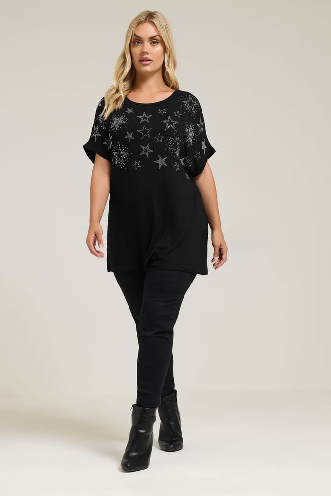 Yours Zwart Tshirt Met Sterrenstuds En Versieringen Size 42