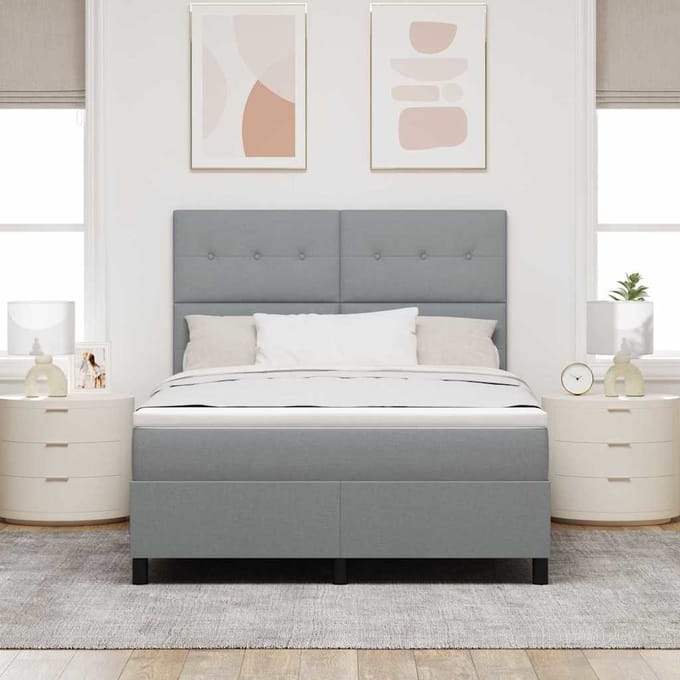 vidaXL - Boxspring - bed - met - hoofdeinde - Lichtgrijs - 160 - x - 200 - cm - Stof