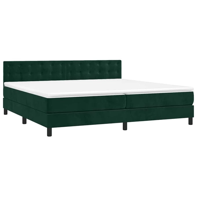 vidaXL - Boxspring - met - matras - en - LED - fluweel - donkergroen - 200x200 - cm
