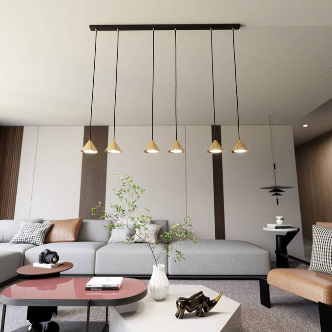 EMIBIG LIGHTING Hanglamp Elit, 6-lamps, goudkleurig, metaal