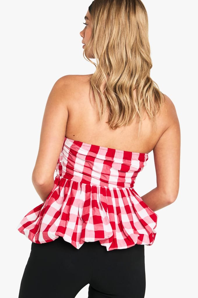 boohoo Dames Gingham Puffball Top | Red | Maat: 6