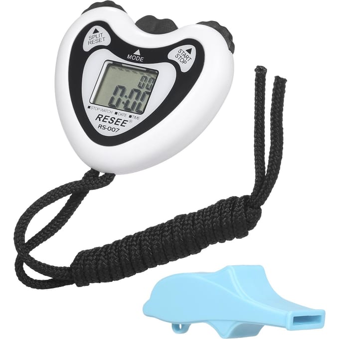Digitale stopwatch en fluitset Sporttimer met tijdkalenderalarm voor marathonlopen wit
