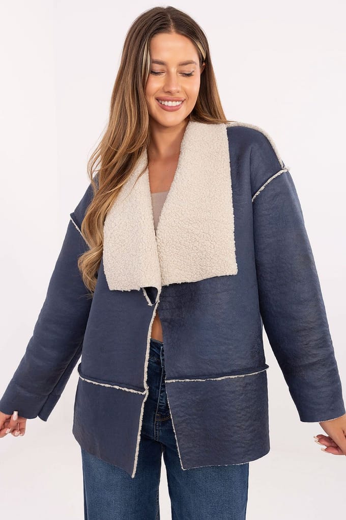 Cozy Shearling Jacket - Donkerblauw / One Size