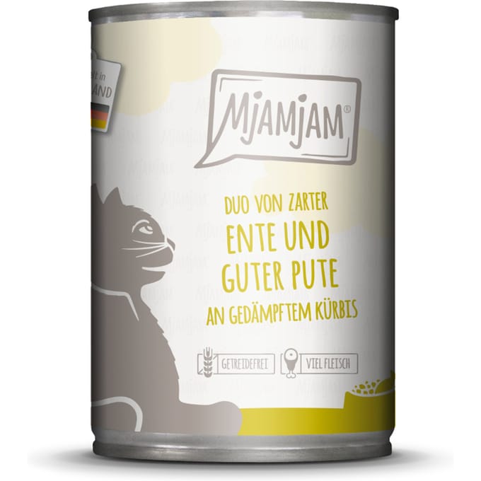 24x400g MjAMjAM Duo malse eend & goede kalkoen met gestoomde pompoen nat kattenvoer