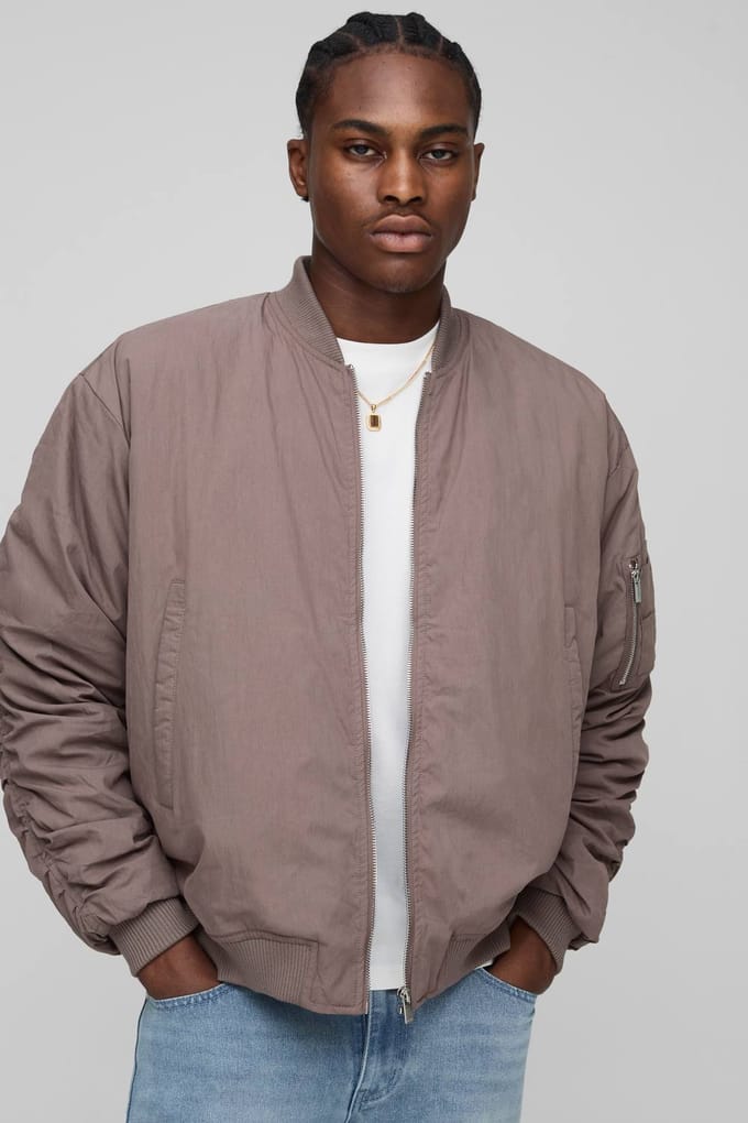 Boxy Fit Peached Geborduurde MA1 Bomber Jacket | Mauve | Size Medium