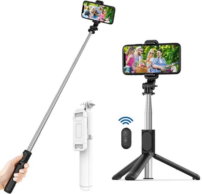 Techsuit - Selfie Stick (Q01) - with Bluetooth Remote and Tripod Mount - White