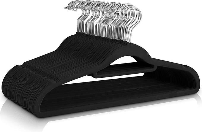 FEDEC Suede kledinghangers - Voordeelverpakking - 50 Stuks - Zwart
