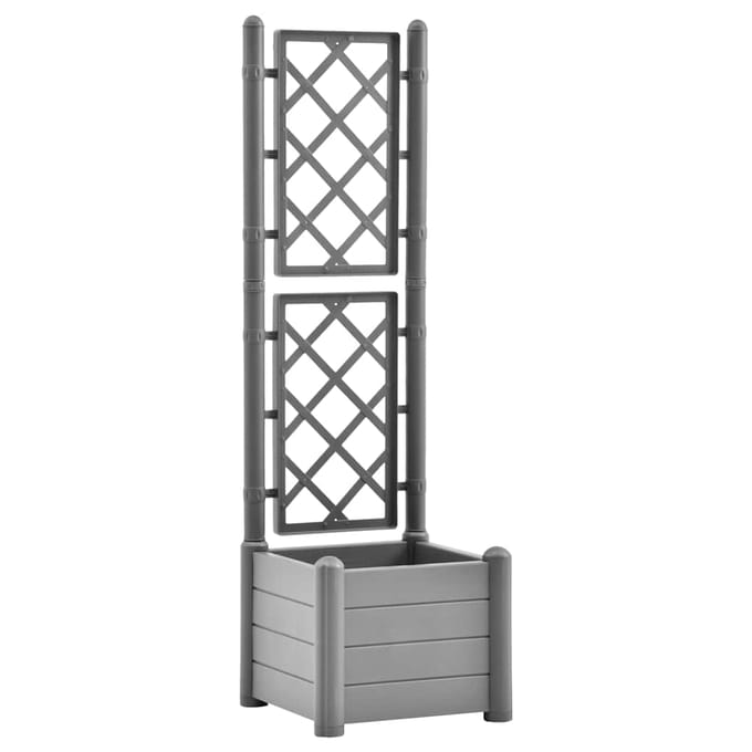 vidaXL - Plantenbak - met - latwerk - 43x43x142 - cm - PP - steengrijs