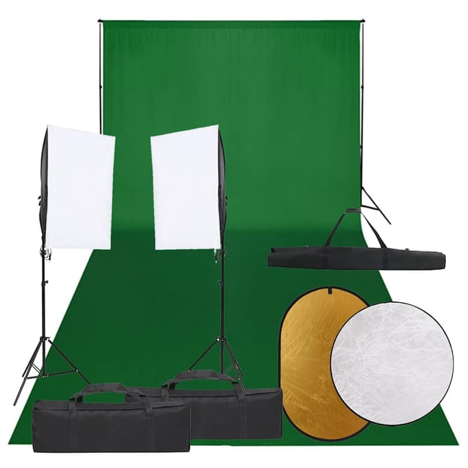 vidaXL - Fotostudioset - met - verlichtingsset, - achtergrond - en - reflector