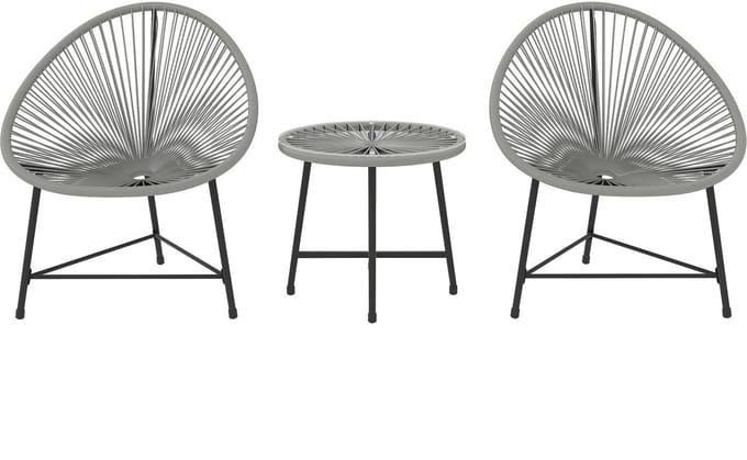 Outsunny Leisure Coffee Set-Staal, PE-Rattan-72L x 68B x 81H cm-Grijs