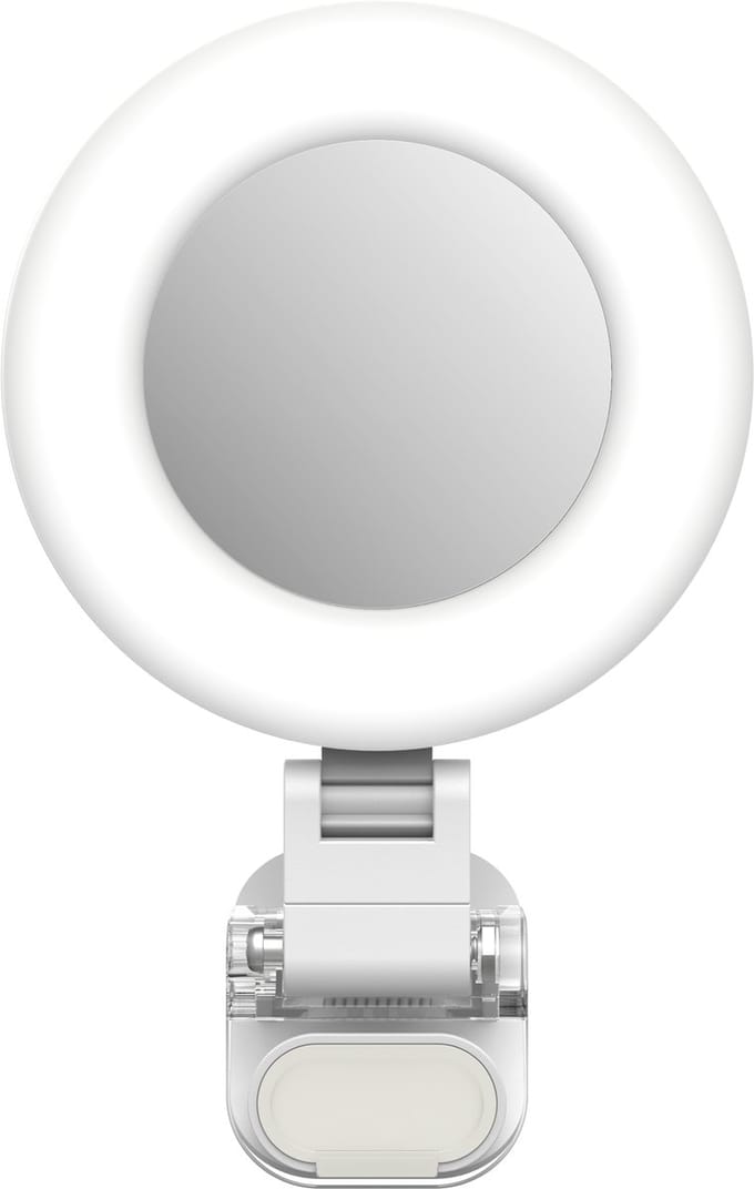 Telesin Mini Selfie Ringlamp met klem voor smartphone - Met Ingebouwde Spiegel - 3 Lichtkleuren & Dimbaar - Wit