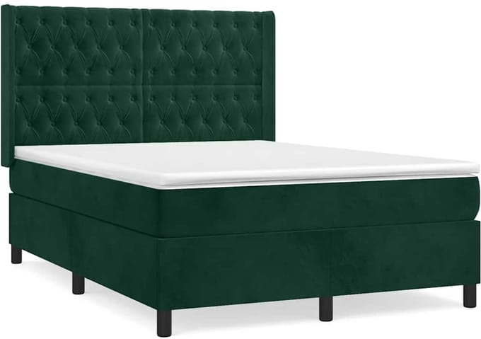 vidaXL - Boxspring - met - matras - fluweel - donkergroen - 140x200 - cm