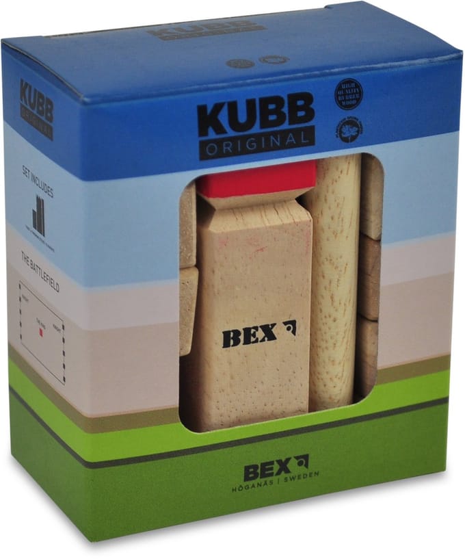 Bex Kubb Mini – Zweeds Vikingschaak – Tafelmodel & Decoratief Spel – Massief Rubberhout – Koning Met Rode Kroon – Vanaf 8 Jaar