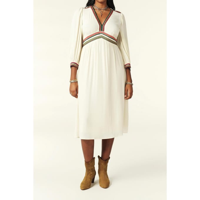 BA&SH Robe Tanina Ecru Maat: S | Midi Jurken Outlet | Dames | Ecru