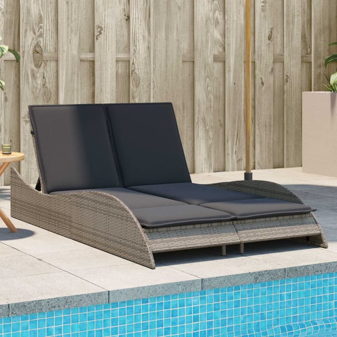 vidaXL - Ligbed - met - kussens - 114x205x73 - cm - poly - rattan - grijs