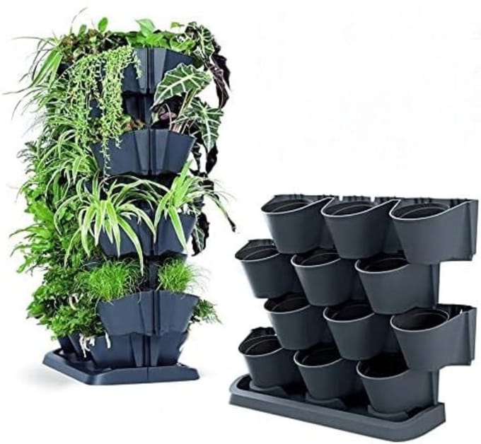 Core® Verticale Tuin met Watersysteem - Verticale Moestuin – 12 Bakken - Plantenbak – Zwart - 19cm x 67cm x 55cm