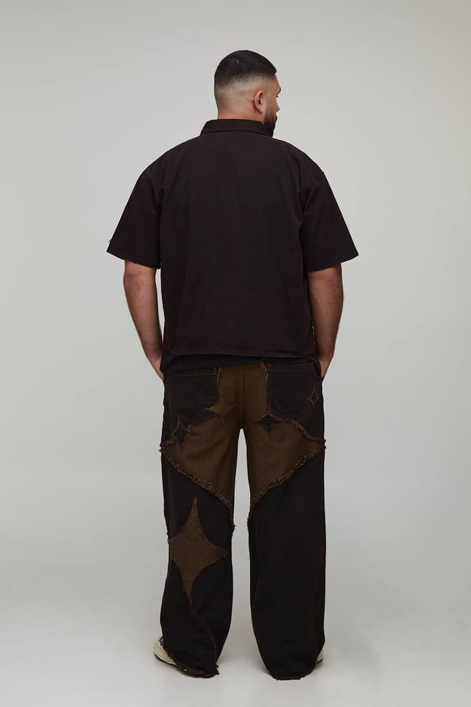 Plus Bleach Wash Carpenter Shirt | Black | Size 2XL