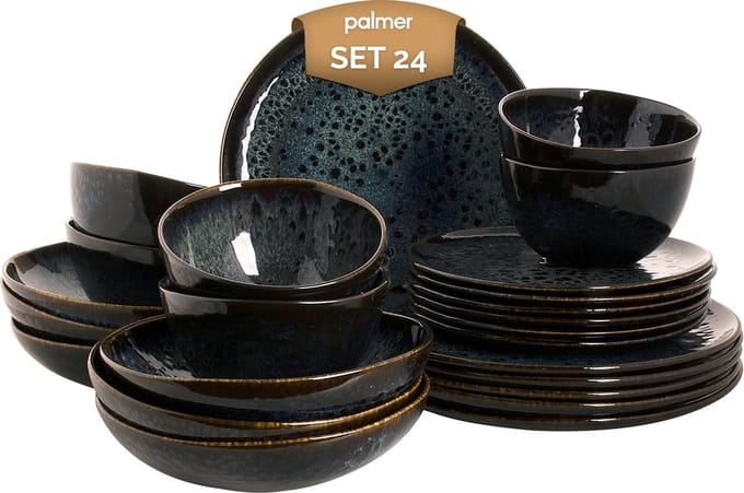 Palmer - Serviesset - Eccentric - Blauw - Stoneware - Bordenset - 6 persoons - 24-delig