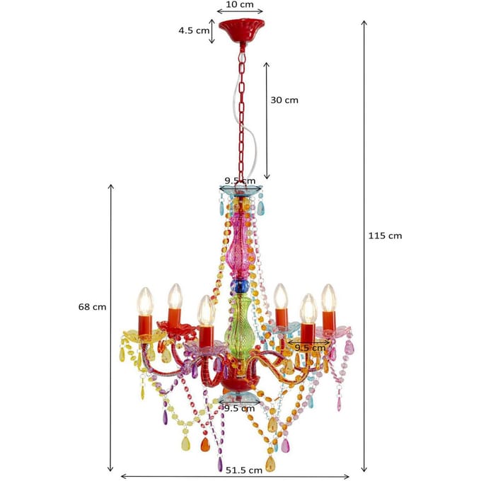 Kare Starlight Regenboog 6-lamps kroonluchter