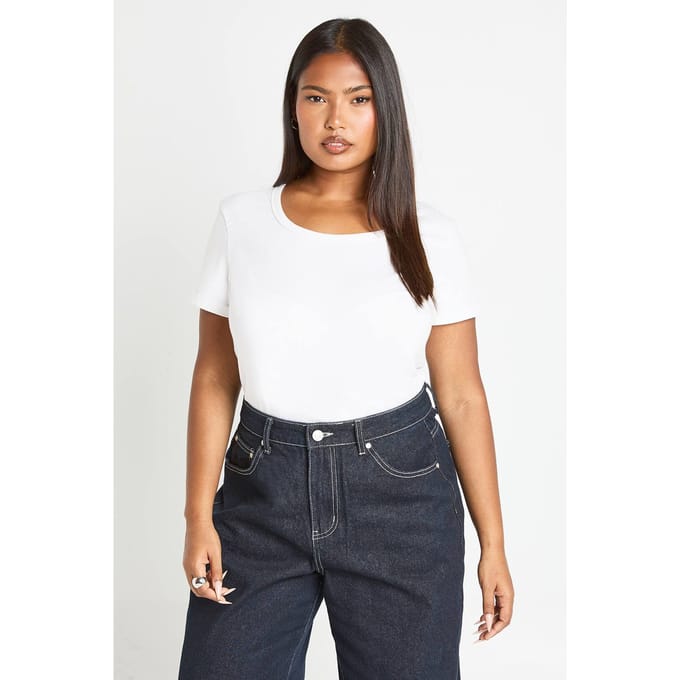 boohoo Dames Plus top met vierkante hals en korte mouwen | Wit | Maat: 44