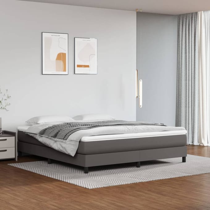 vidaXL - Boxspring - bed - kunstleer - grijs - 160x200 - cm