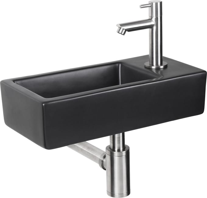 Differnz Hator fonteinset - 9x37.5x18.5cm - Rechthoek - 1 kraangat - Zwart