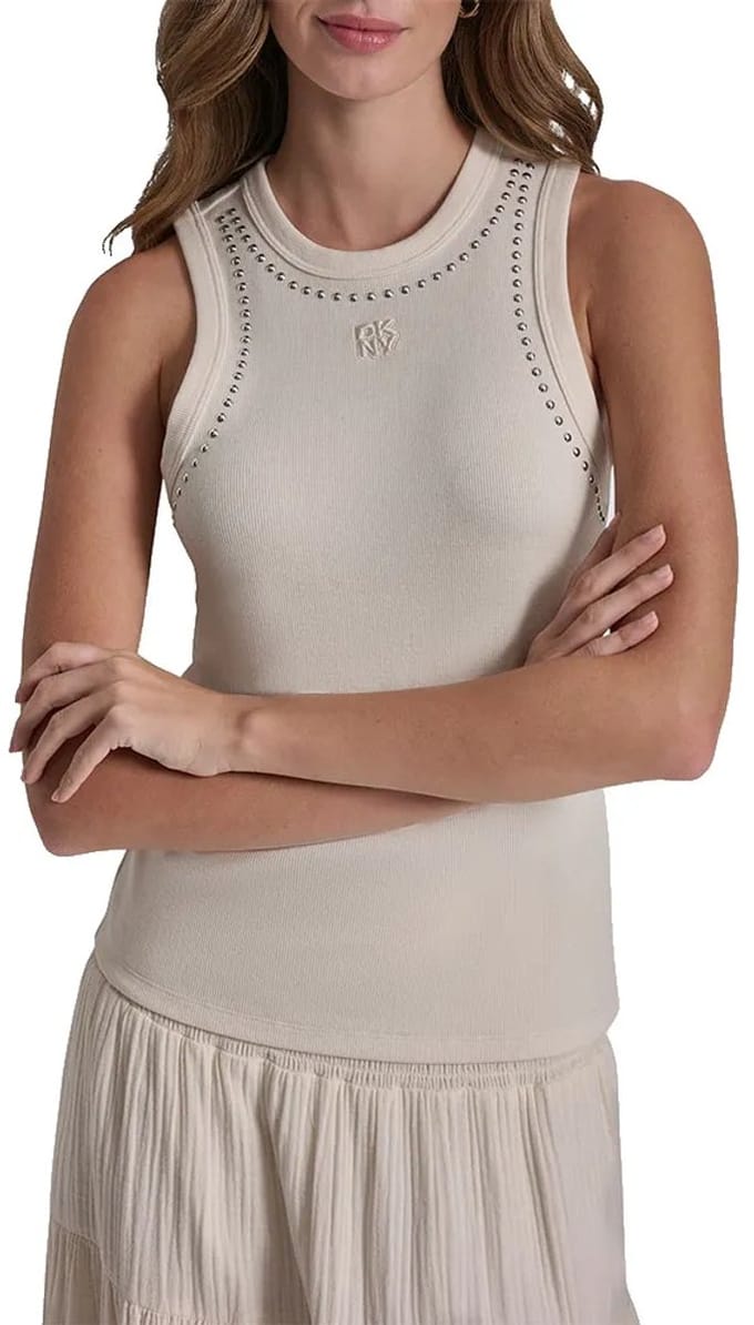 Dkny Dome Studs Mouwloos T-shirt Beige S Vrouw