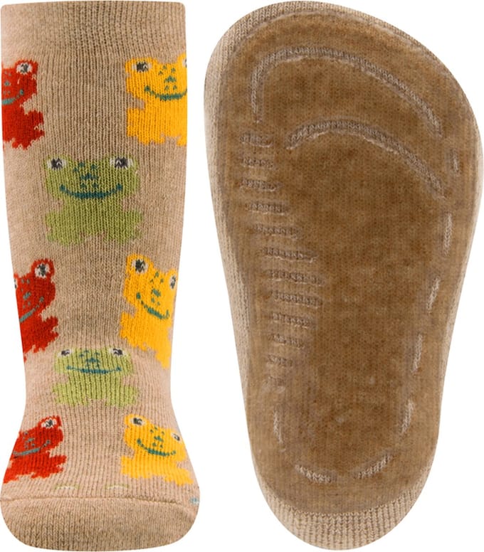 Ewers Antislipsok Beige met Vrolijke Kikkertjes - Siliconenzool-21/22