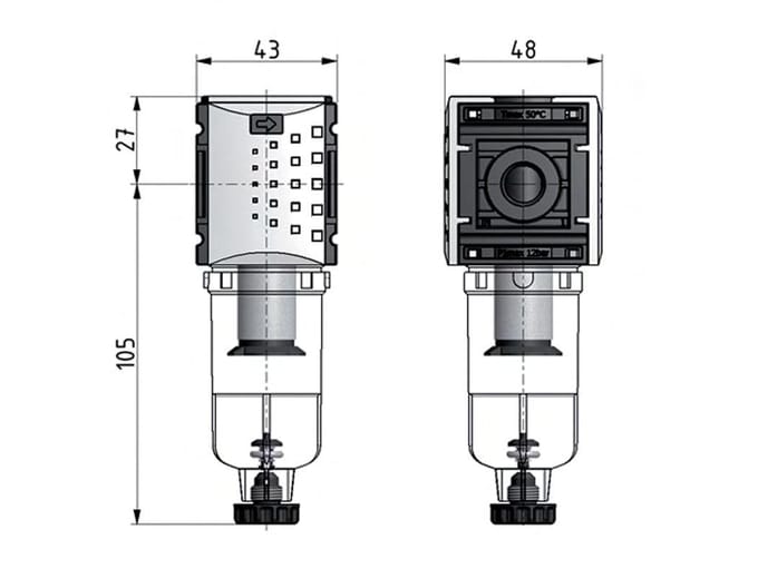 Filter 5microns G1/4'' 1000l/min Semi-Auto Polycarbonaat Futura 0
