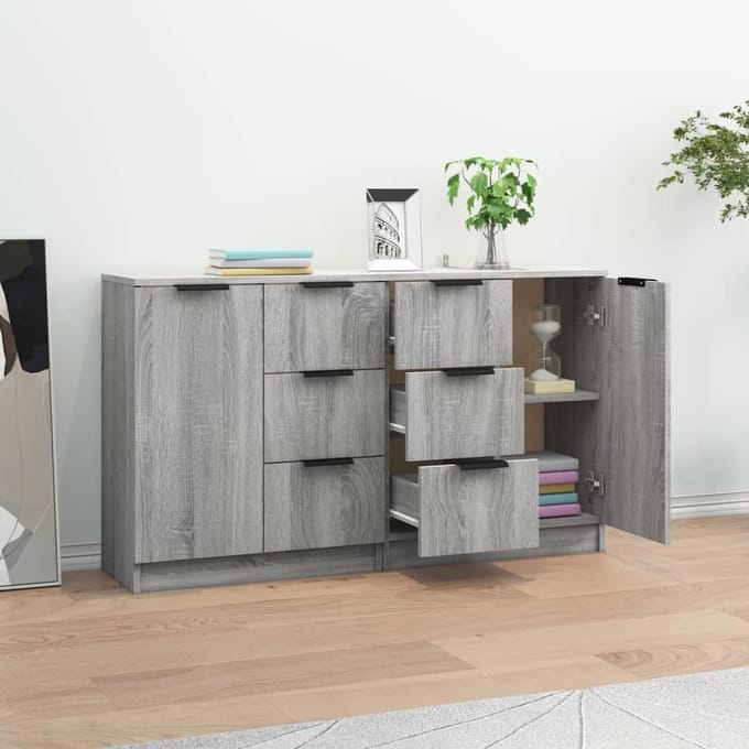 vidaXL - Dressoirs - 2 - st - 60x30x70 - cm - bewerkt - hout - grijs - sonoma - eiken