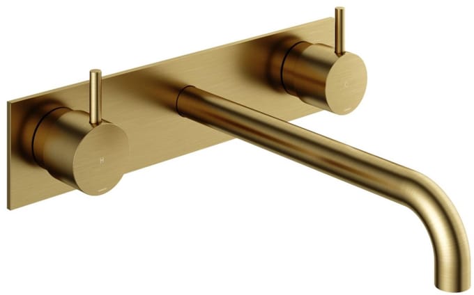 Hotbath Cobber CB006TEXT25 afbouwdeel wastafelkraan 3-gats met achterplaat en 25cm uitloop geborsteld messing PVD