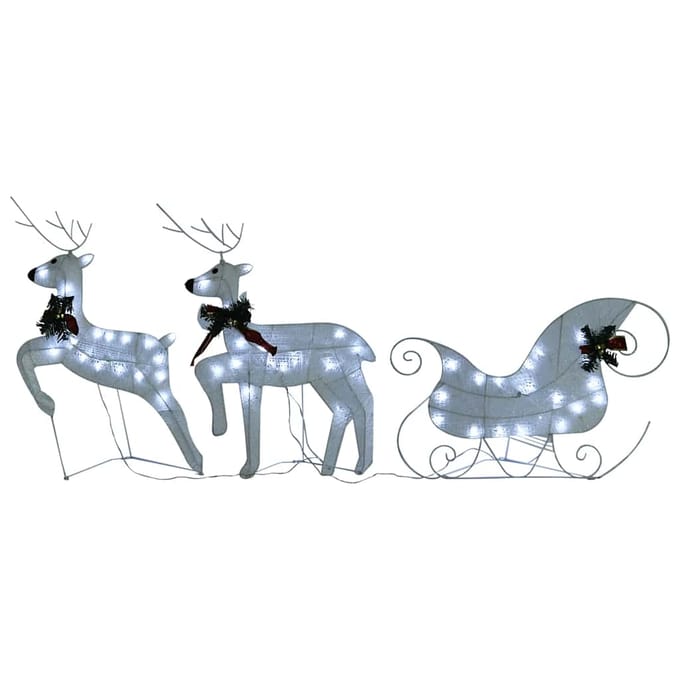 vidaXL - Kerstdecoratie - rendieren - en - slee - 60 - LED's - wit