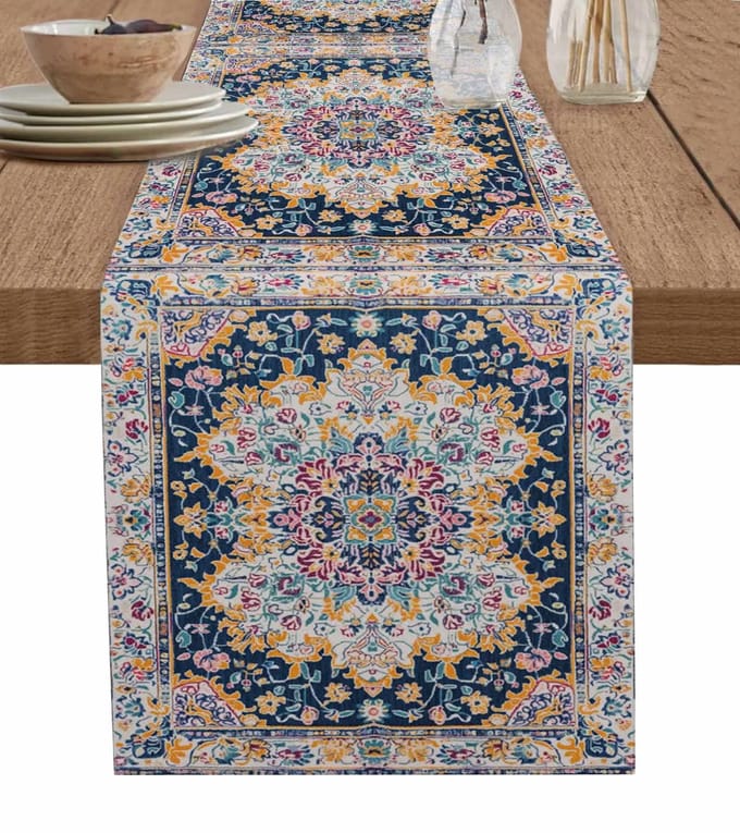 Retro Etnische Perzische Stijl Linnen Tafel Runner Commode Sjaal Decor Herbruikbare Keuken Eettafel Runner Feestdecoraties 150x33cm blue