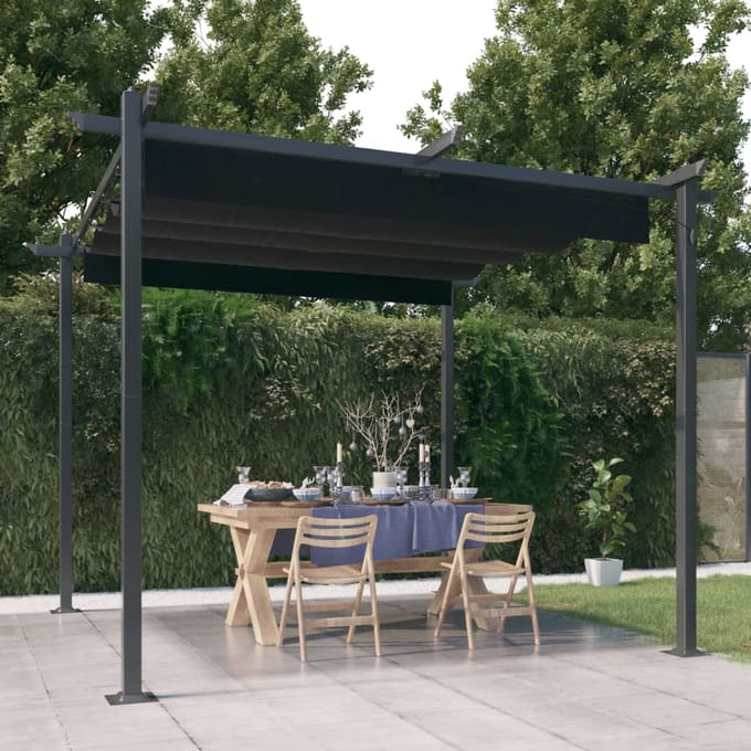 vidaXL - Tuinprieel - met - uittrekbaar - dak - 3x3 - m - antracietkleurig