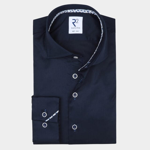 R2 Overhemd Twill Donkerblauw (navy) - Maat 38 - Heren - Overhemden Formeel