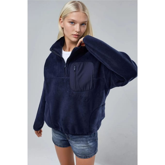Ritskraag Pluche Gebreide Sweater met Zak
