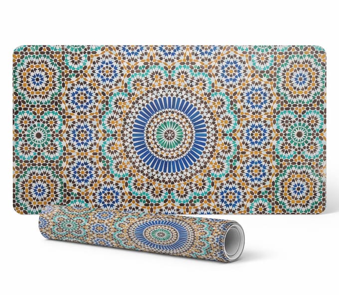 Moderne beschermende muismat met geometrisch mozaïekpatroon, 90x45 cm