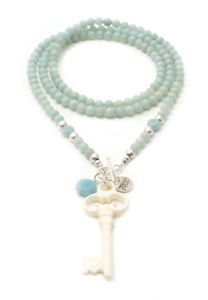 Heaven Eleven ketting natuursteen Amazoniet met een sleutel van hertegewei