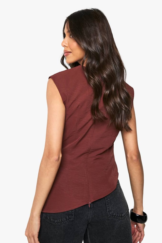 boohoo Dames Getextureerde geweven blouse met hoge halslijn | Rust | Maat: 6